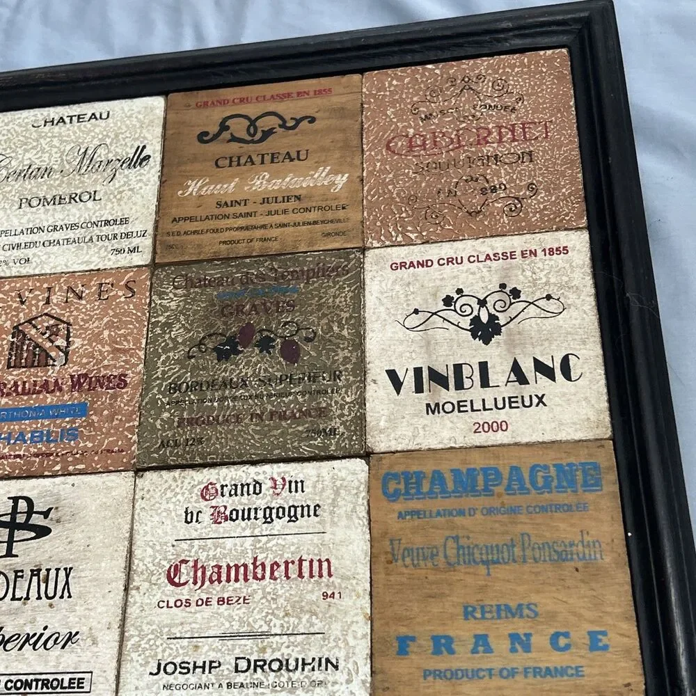 Vintage Style WIne Champagne Wall Decor Country Rustic Squares 12”x18” Framed